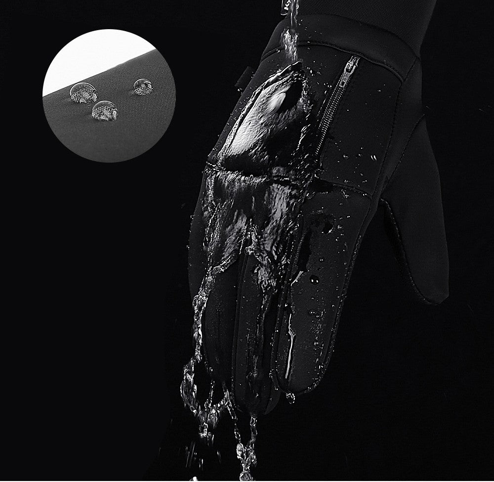 Black wetsuit glove with water droplets on a black background