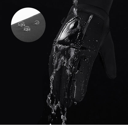 Black wetsuit glove with water droplets on a black background