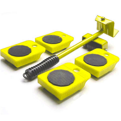 Yellow metal device with black components on a white background
