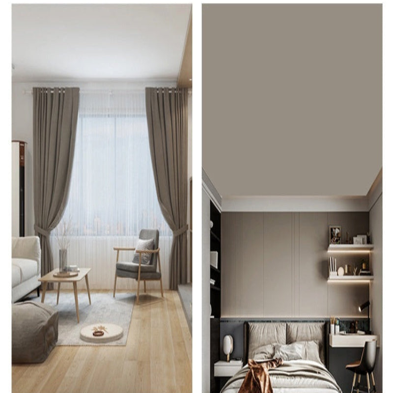 Usage scenarios for a modern interior design app, showing lounge, bedroom, living room, and study rooms.