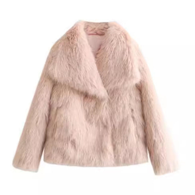 Light pink faux fur jacket on a white background