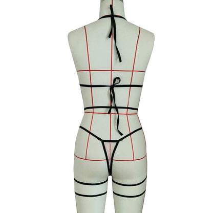 Lace Hollow Lingerie with Leg Straps – Elegant Three-Point Design