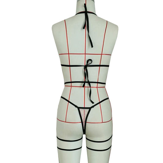 Lace Hollow Lingerie with Leg Straps – Elegant Three-Point Design