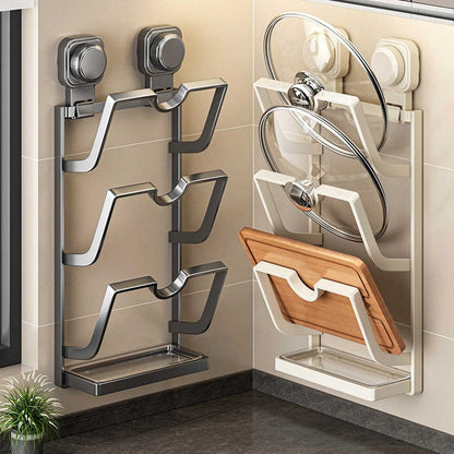 Suction Cup Pot Cover Rack - Wall-Mounted Punch-Free Kitchen Storage Rack