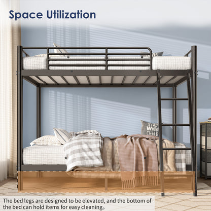 Loft Bunk Bed Twin Over Twin Size With Ladder And Guardrail,Heavy Duty Metal Slats Support No Box Spring Needed Small Space Saving Furniture For Bedroom Dorm,Black