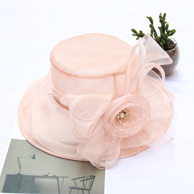 Women's Gauze Flower Wide Brim Hat