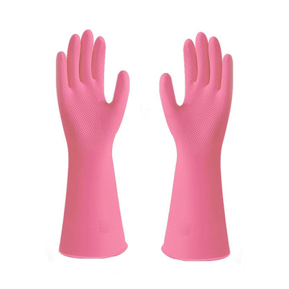 Pair of pink rubber gloves on a white background