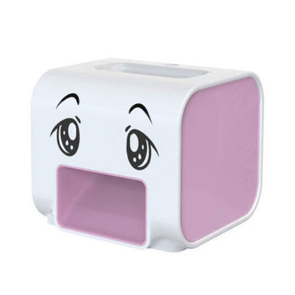 Cube-shaped container with cartoon face design on a white background
