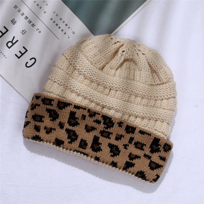 Leopard Print Cuffed Knitted Hat for Women