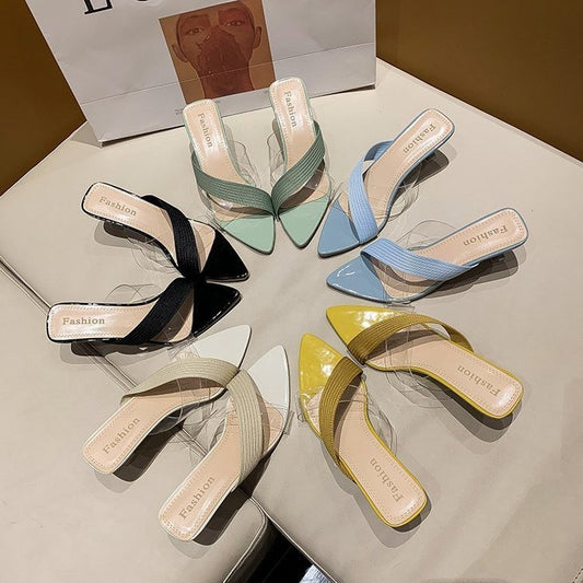 Elegant Pointed Stiletto Transparent Cross-Strap Sandals for Women