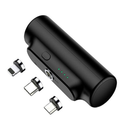 Black portable charger with multiple connection ports on a white background