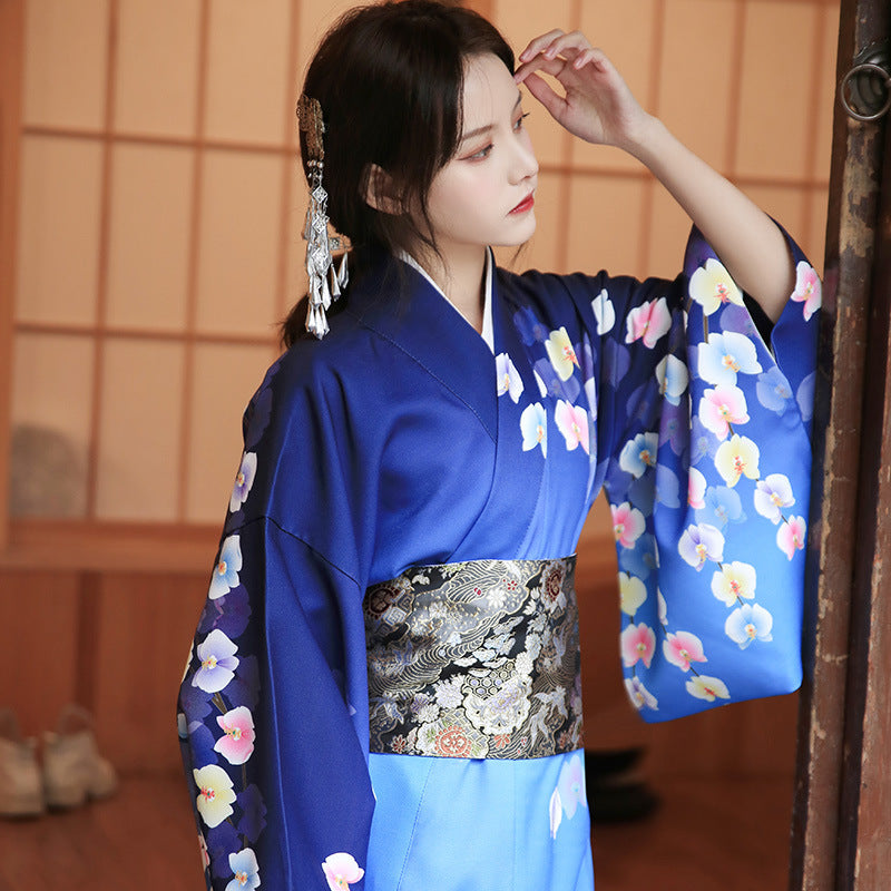 Women's Dark Blue Phalaenopsis Modified Formal Kimono