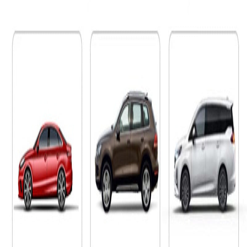 Illustrations of different car types with labels and size indicators on a white background