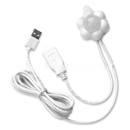 White USB cable with a sensor attachment on a white background