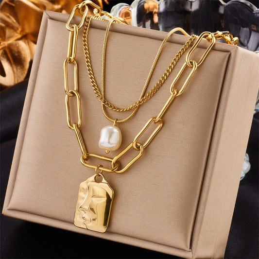 Fashion Jewelry Layered Face Portrait Chain Choker Necklace