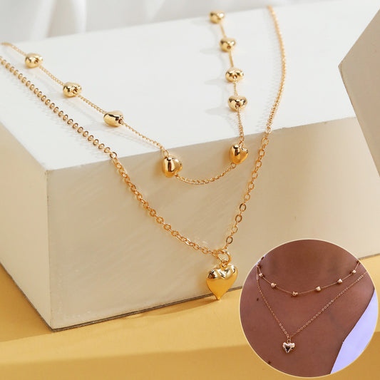 Double-Layer Heart Pendant Fine Chain Necklace