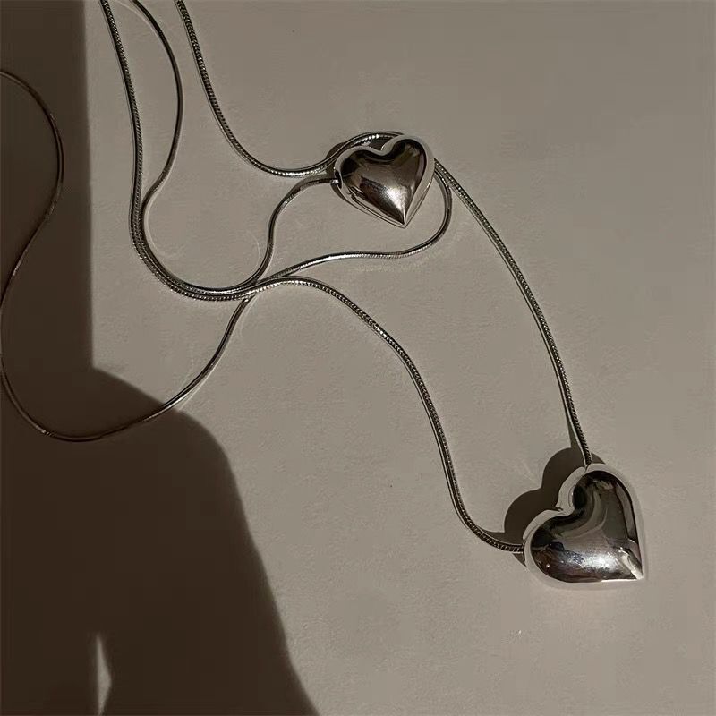 Silver Heart Pendant Necklace Female Summer Simple
