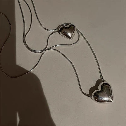 Silver Heart Pendant Necklace Female Summer Simple