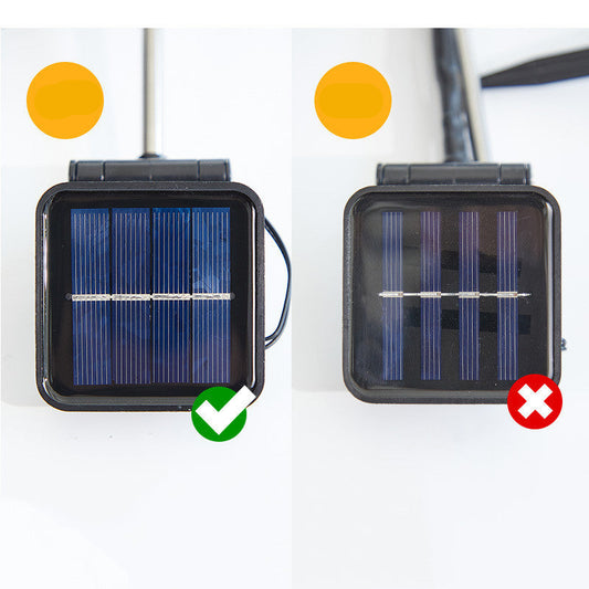 Two solar panels with labeled current ratings and icons indicating correct and incorrect usage.