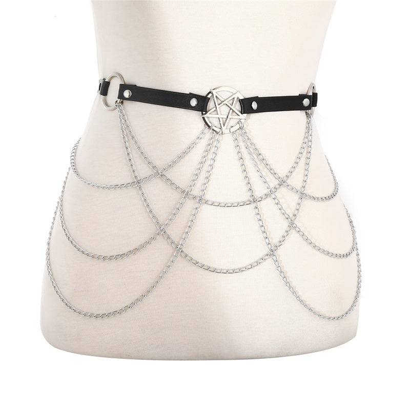 Chain belt with pentagram design on a mannequin.