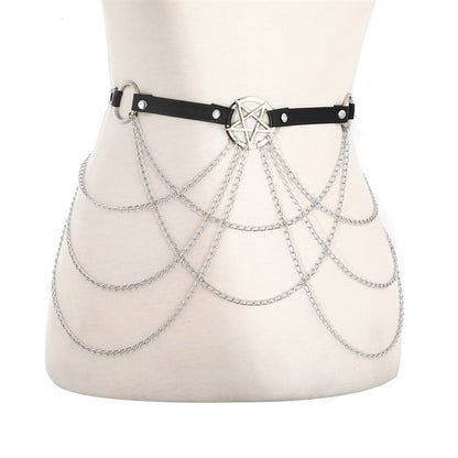 Chain belt with pentagram design on a mannequin.