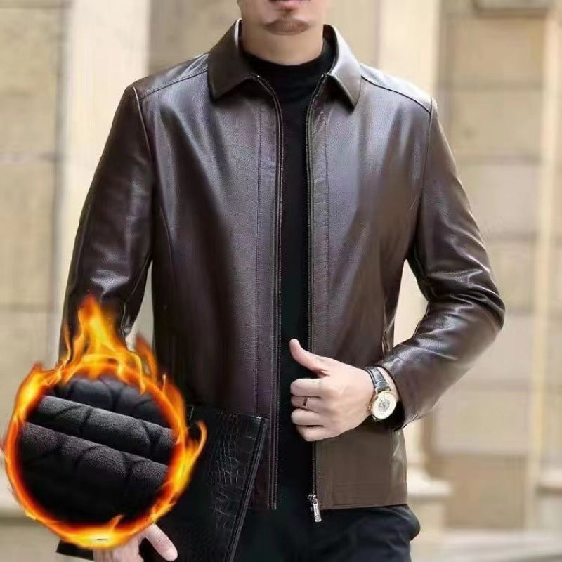 Leather Jacket for Middle-Aged Men - Fleece-Lined Casual Wear