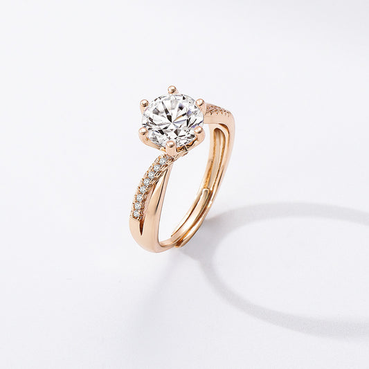 Affordable Luxury Style Champagne Gold Ring Personality Micro-inlaid Twisted Arm Six-claw