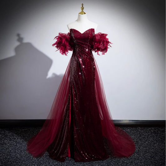 Wedding Red Formal Fishtail Sequins Evening Dress