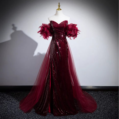 Wedding Red Formal Fishtail Sequins Evening Dress