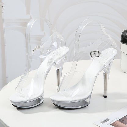 Stiletto Platform Sandals Slippers Transparent Crystal