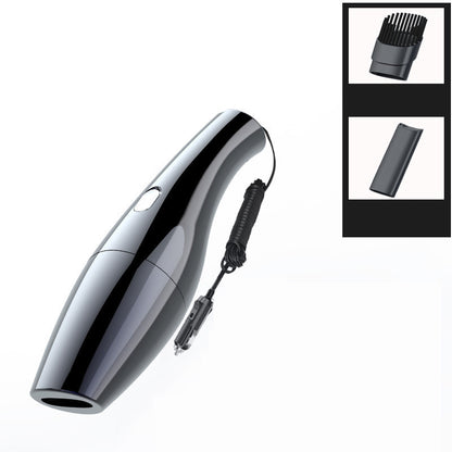Black handheld vacuum cleaner with attachments on a white background