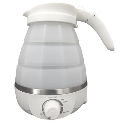 White electric kettle with a silver base on a white background