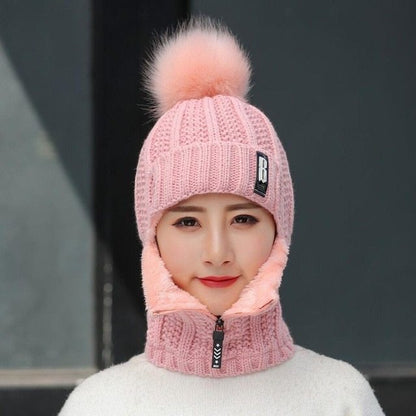 Windproof and cold-proof zipper woolen hat