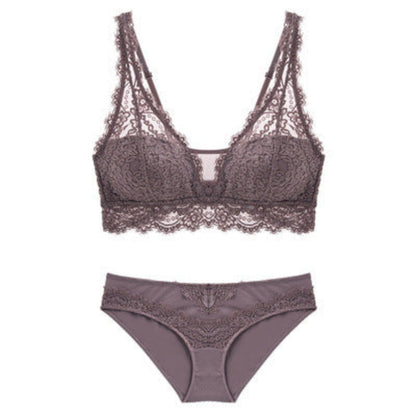 Lace bra and panties set on a white background