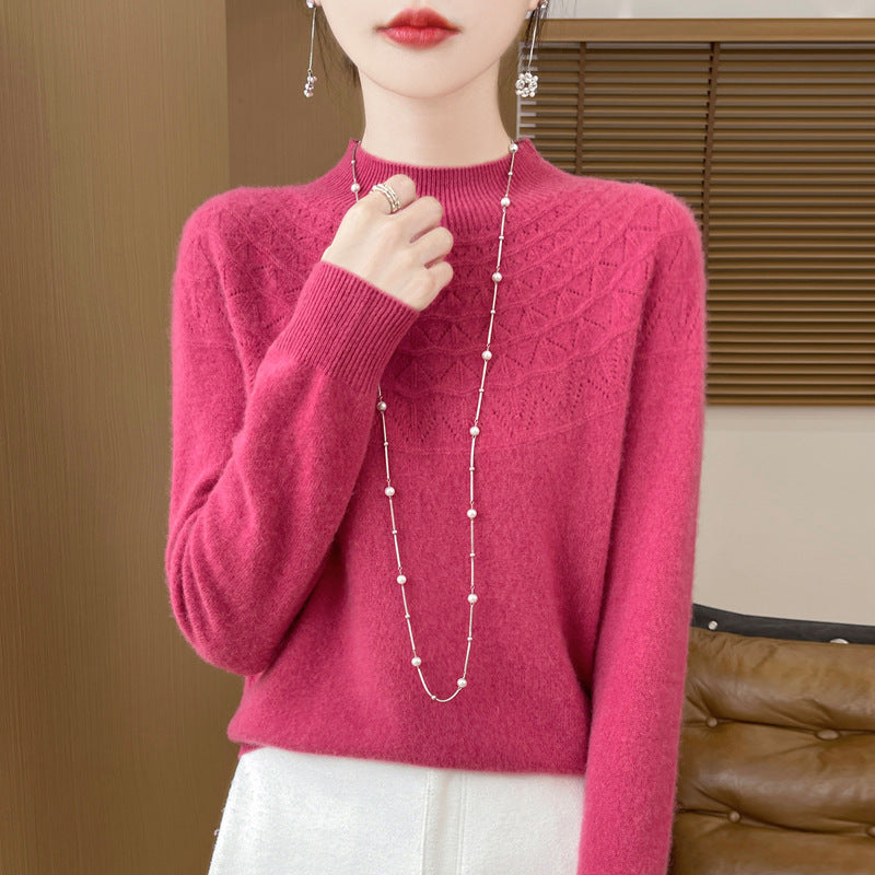 Front Line Ready-made Garments Half-collar Wool Sweater Women's Inner Wearing Hollow-out Loose Knitted Base