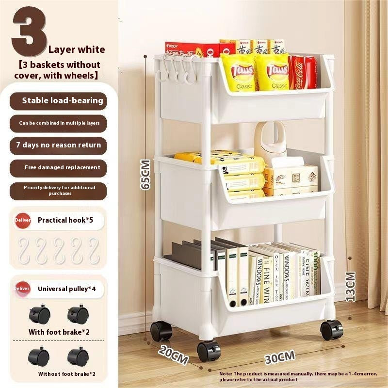 Floor Storage Rack Trolley Multi-layer Living Room And Bedroom With Wheels