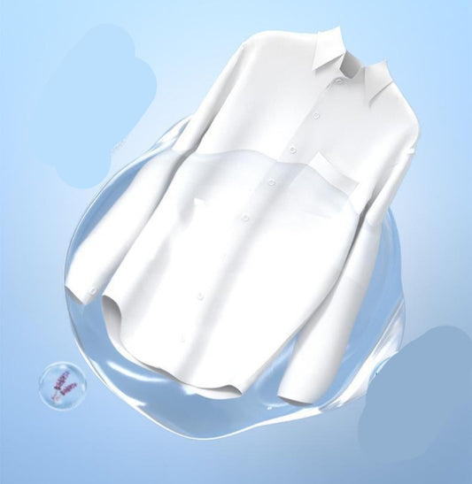 White shirt with text on a light blue background