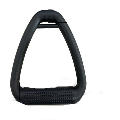 Black stirrup with measurements on a white background