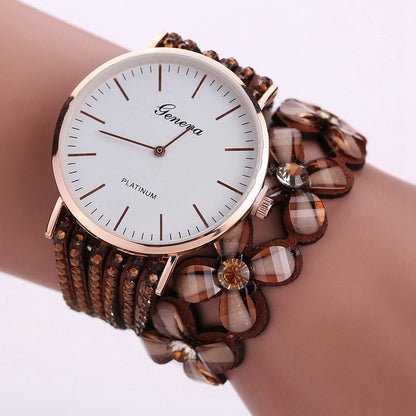 Fashion Geneva Flowers Quartz Ladies Bracelet Watch