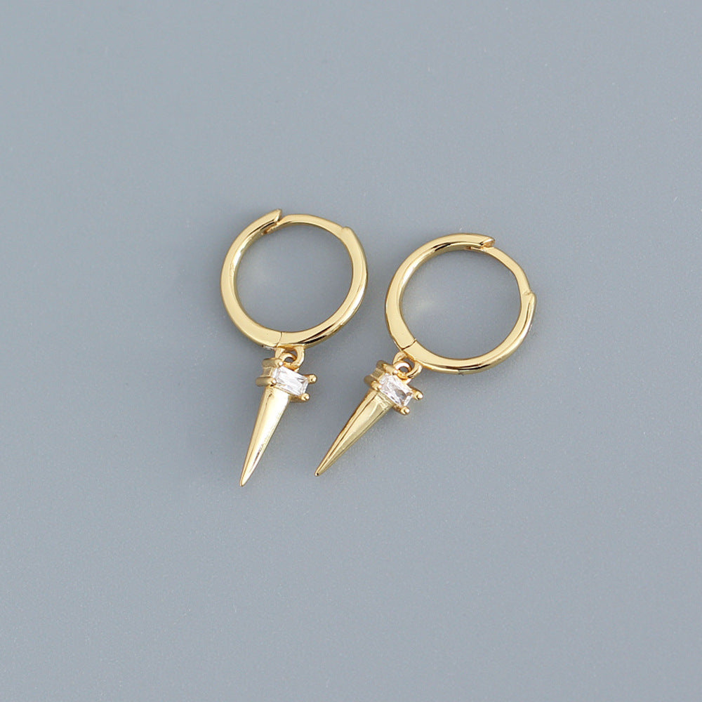 Silver Zircon Cone Hoop Huggies Earrings