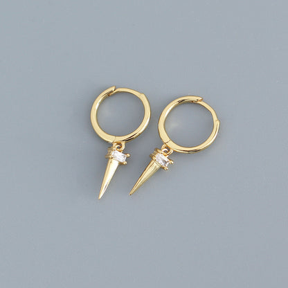 Silver Zircon Cone Hoop Huggies Earrings