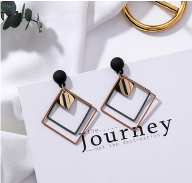 Exaggeration Frosted Square Double Layer Long Drop Earrings