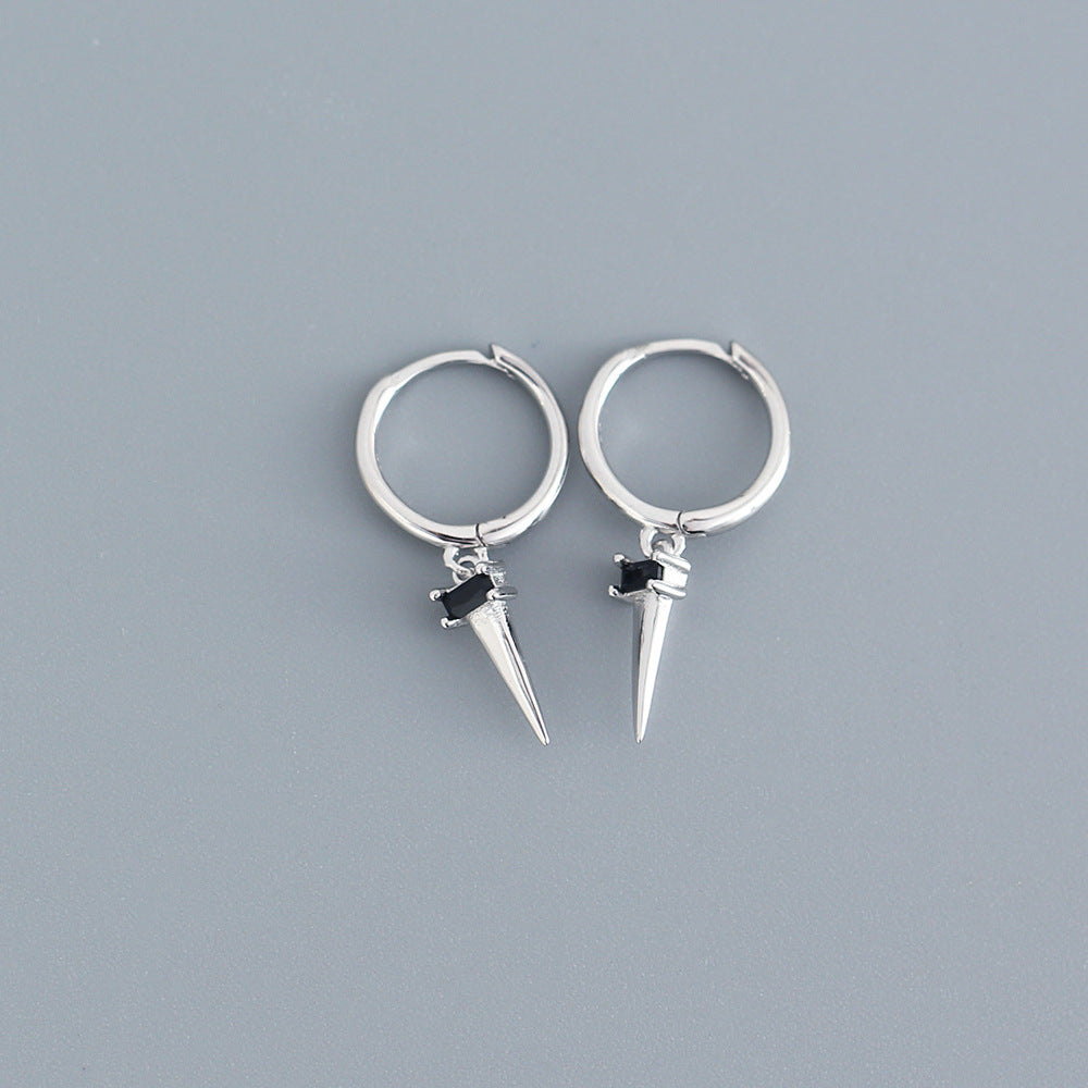 Silver Zircon Cone Hoop Huggies Earrings