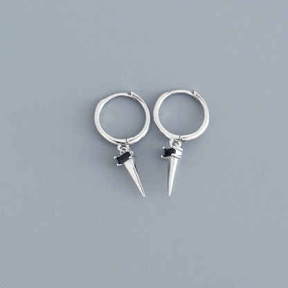 Silver Zircon Cone Hoop Huggies Earrings