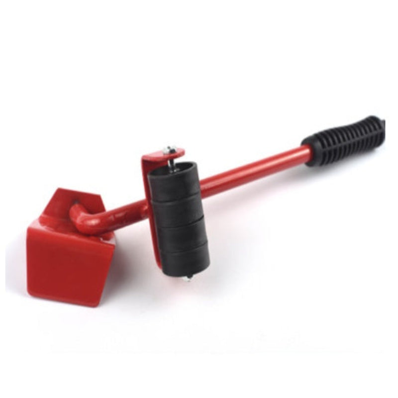 Red and black tool with a handle on a white background