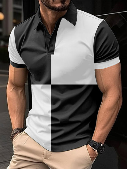 Casual Sports Short Sleeve Color Stitching Turnover Neck Polo Shirt for Men