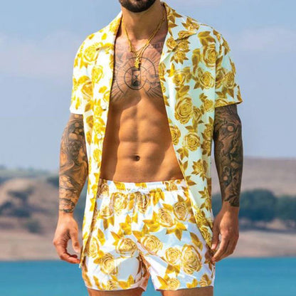 Streetwear Short Sleeve Beach Shirt with Short Pants - Casual Men's Clothing Outfit