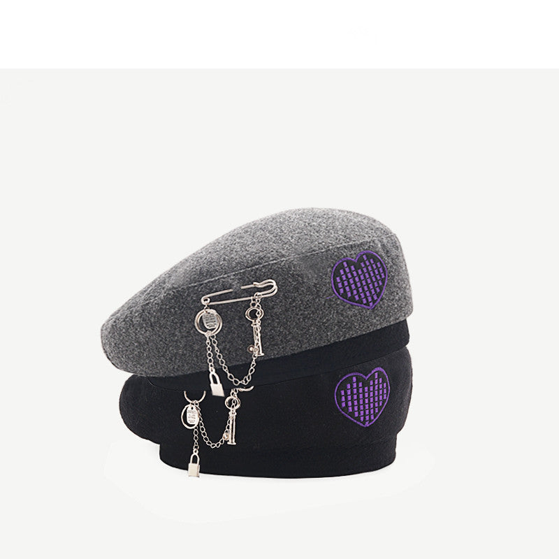 Woolen Love Embroidery Beret