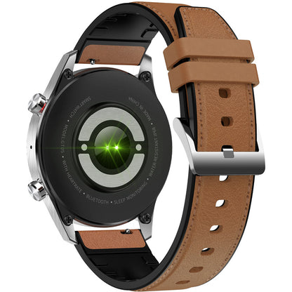 Smartwatch with a brown leather strap on a white background