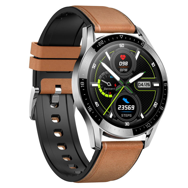 Smartwatch with a brown and black strap on a white background